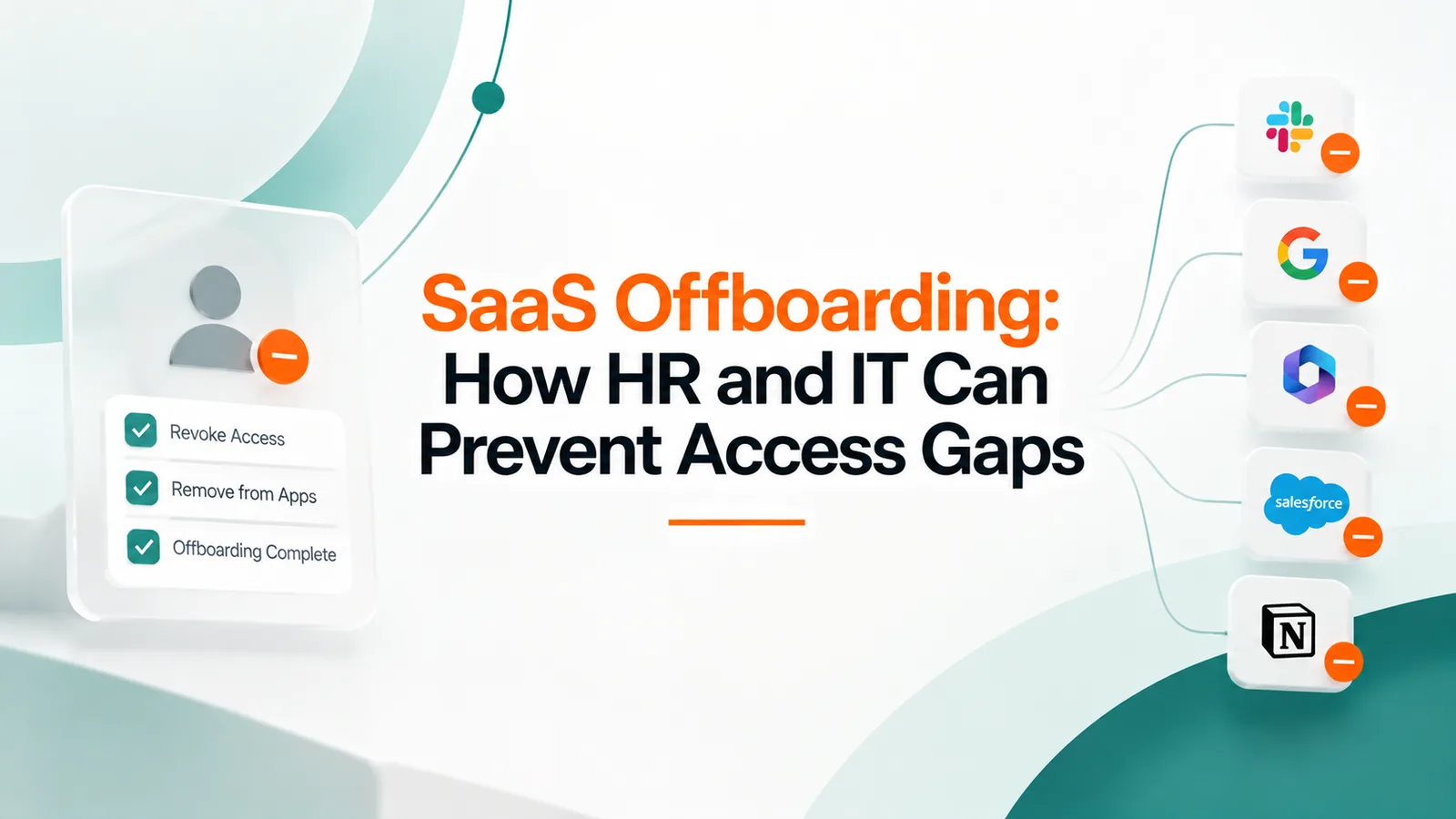 OptyStack SaaS offboarding concept illustrating HR and IT collaboration to revoke user access, remove application permissions, complete employee offboarding, and prevent security gaps across SaaS applications.