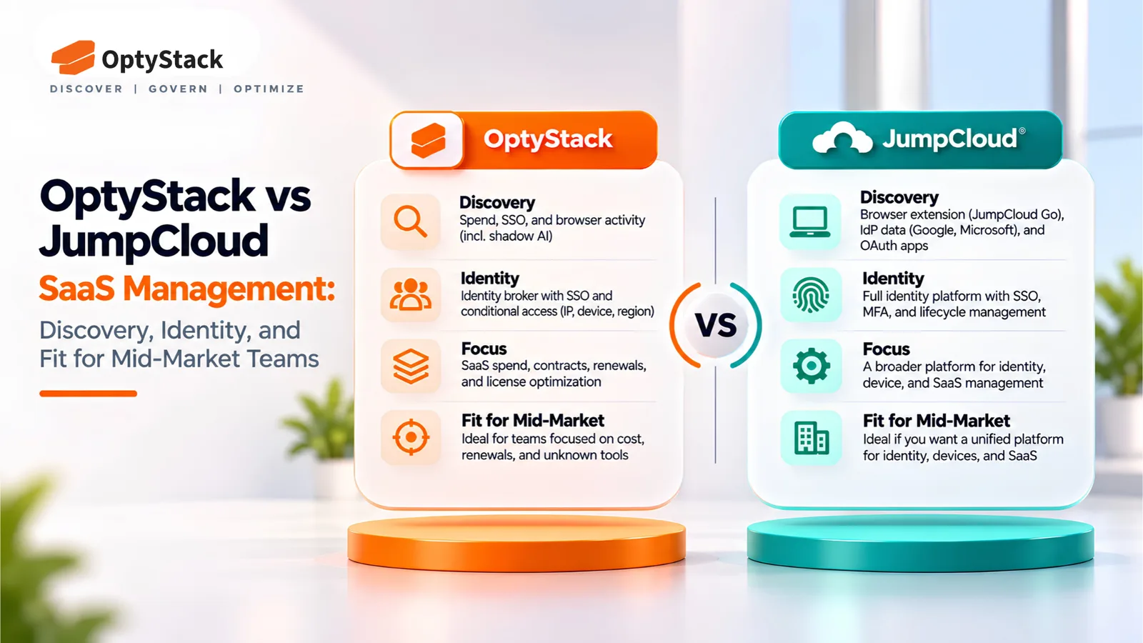 OptyStack vs JumpCloud SaaS Management: Discovery, Identity, and Fit for Mid-Market Teams